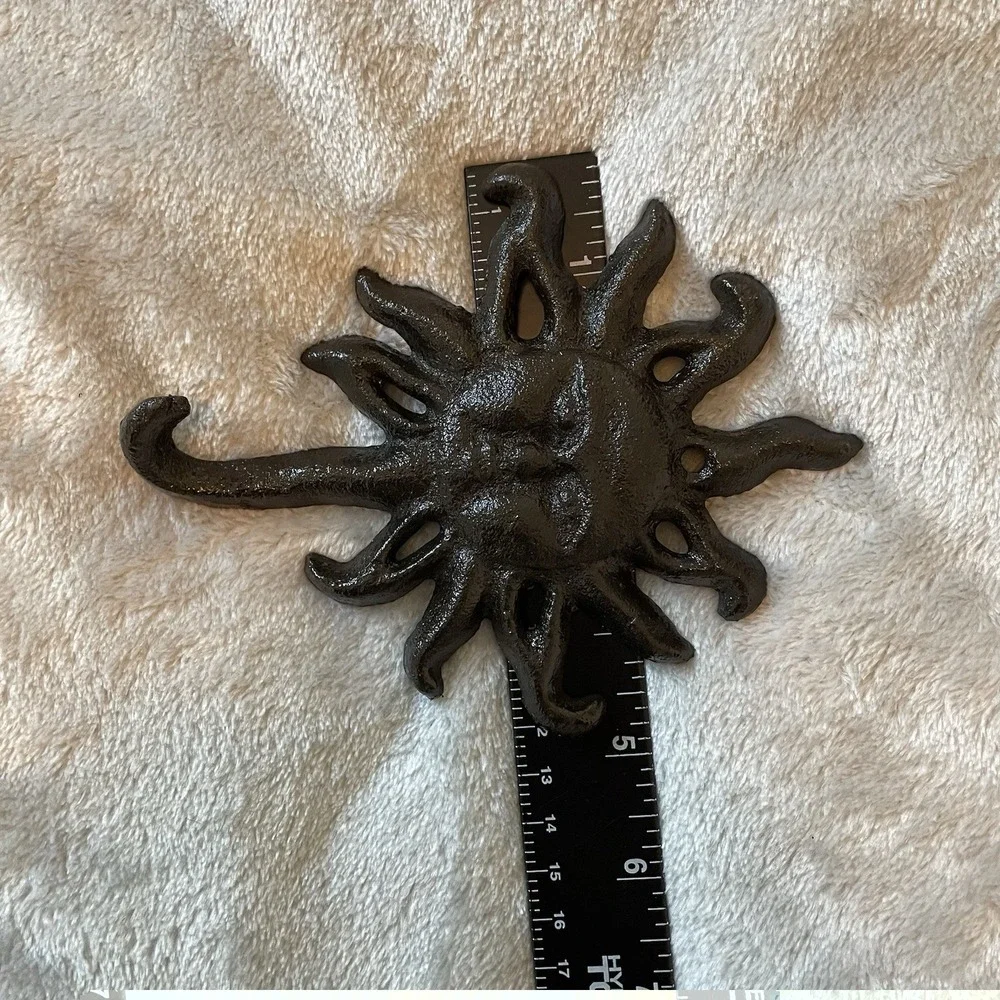 Cast Iron Sun Face Wall Hook Celestial Gothic Boho Rustic Black Decor Cottage
